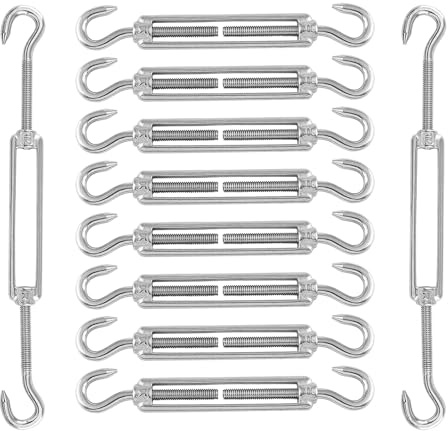 Spannschloss Seilspanner 10 Stück, M5 Wirbel Seilspanner, 304 Edelstahl Verstellbare Wirbelhaken CC, Spannhaken für Gartenzaun, Sonnensegel, Heimwerker und Mehr, Silber