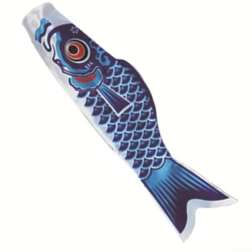 Japanese Carp Windsock Fish Flag Kite Suitable for Hanging Outdoors, Made from Satin Material to Resist Fading and Damage (Blue 100cm)