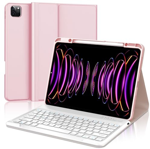 Tiiomioon Funda Teclado para iPad Pro 12.9''/ Air 13'' M4/M3/M2-Rosa | Funda para iPad Pro 12.9'' 2022-2018 con Teclado Bluetooth Inalámbrico, Teclado Español Delgado para iPad Air 13'' 2026-2024