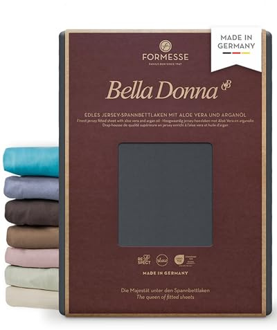 Bella Donna Jersey edles Spannbettlaken: Blickdicht, glatt, kein Pilling | FORMESSE Farbe Blaugrau; 180x190-200x220cm, bis 30cm; 97% Baumwollzwirn, 3% Elastan; Aloe vera&Arganöl, intensive Farben