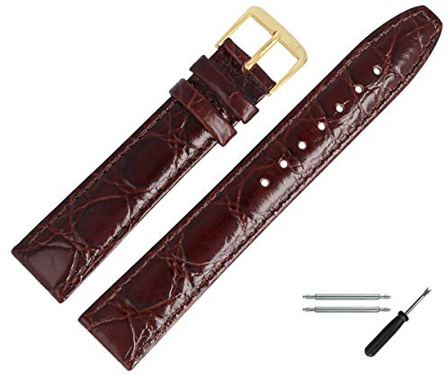 MARBURGER Correa para reloj de pulsera, 18 mm, piel de cocodrilo (Caiman) en relieve con costura, juego de montaje de herramientas 52918, 18mm, Cuero