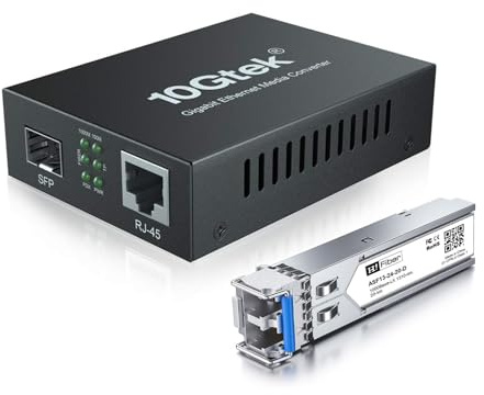 H!Fiber.com Convertisseur de média Gigabit Ethernet, 1.25G SFP vers RJ45 Fibre vers cuivre, avec Un émetteur-récepteur SFP (1000Base-LX, 20km, monomode) | Avec émetteur-récepteur SFP (1000Base-LX, 20 km, monomode, duplex-LC)