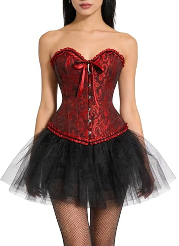 Corsé de encaje para mujer, corsé de busto completo, vintage estilo gótico, bustier completo con varillas de acero, satinado, con tanga, disponible en tallas S-3XL
