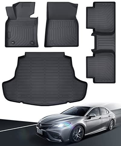Floor Mats for Toyota Camry 2018-2024 FWD 8th Gen, All Weather TPE Waterproof Anti-Slip Front Rear Full Set & Trunk Cargo Liner, Black Car Accessories Custom Fit for LE/SE/XLE/XSE (Not for Hybrid/AWD)