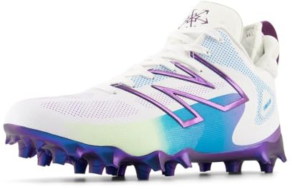 New Balance Men's FreezeLX V4 Lacrosse Shoe, White/Purple Fade/Coastal Blue, 9.5 M