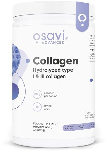Osavi Collagen Peptides, Hydrolyzed Type 1 & 3 – Powder 600g | 20g Collagen per Serving | 18 Amino Acids, Including Glycine, Proline | Supports Muscles and Bones | Neutral Taste | Easily Soluble