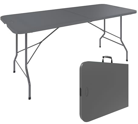 Tavolo Birreria Pieghevole in Resina Dura Soluzione Pratica Terrazzo Campeggio Giardino Set Facile Trasporto Con Maniglia Adatto a Fiere Sagre Rettangolare Dimensioni 180 x 74 x 74 Cm Grigio Scuro