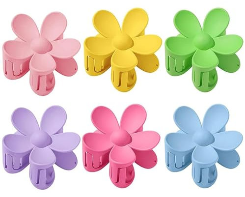 MQLSAERI Lot de 6 grandes pinces à cheveux en plastique mat en forme de fleur - Antidérapantes - Pour femme - 6 couleurs