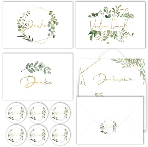 Ozagkad 20 Dankeskarten, Dankeschön Karte mit Umschlägen und Aufkleber, 4 Designs Grußkarte, für Hochzeit Geburt (Danke 2)