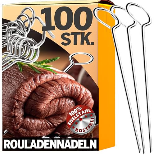 4smile 100 agujas para rouladennadeln de acero inoxidable 10 cm – Handliche Rouladenspieße con puntas afiladas como reemplazo funcional para las pinzas de Rouladenklammern