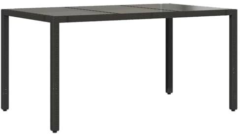 Makastle Polyrattan Gartentisch Schwarz 150x90x75 cm Balkontisch mit Glasplatte, Wetterfest Garten Terrasse Esstisch Gartenmöbel