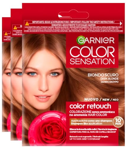 Garnier Color Sensation Color Retouch Intensivtönung Permanente 6.0 Dunkelblond für Nachwachsende Deckt 100% der Grauen Haare - 3 Haarfärbemittel