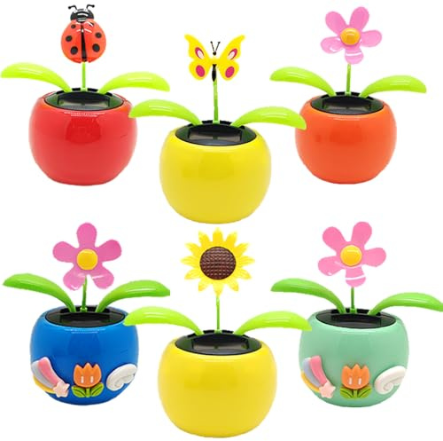 Vndnsy Juguete de flores danzantes y temblorosas, 6 piezas de flores danzantes de plástico,adornos para el hogar y la oficina,decoración para el escritorio de la oficina del coche, adornos divertidos.