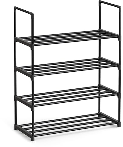SONGMICS Schuhregal 4 Ebenen, Metall, stapelbar, 30 x 68 x 75 cm | Schuhaufbewahrung, aufrecht oder umgedreht, für 10-15 Paar Schuhe, Flur, schwarz, DEKY Kollektion LSA204BH02