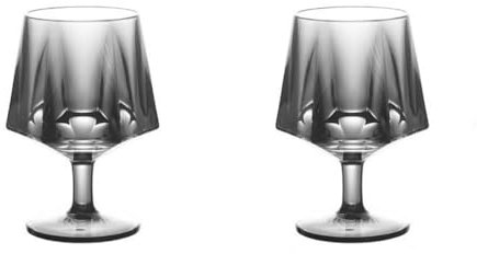 FOOLS ALIBAI Lot de 2 verres à cognac à tige courte en polycarbonate pour bourbon, scotch, tequila, armagnac, rhum, bière, liqueur (gris fumé)