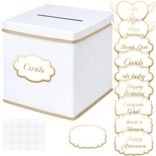 WERNNSAI Kartenbox Hochzeit mit 10 Stücke Karten, Spendendose Box mit Schlitz - 25 x 25 x 25cm Kartenbox für Hochzeitsempfänge, Geburtstage, Abschlussfeiern, Braut- Oder - Weiß
