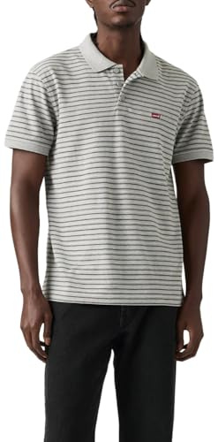 Levi's Men's Housemark Polo, (New) Gus Stripe Midtone Grey Heather, Medium Standard