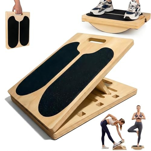 2 in 1 Wadendehner Schrägbrett Balance Board erwachsene aus Holz Gleichgewichtstrainer balanceboards klappbares Slant Board mit Tragegriff