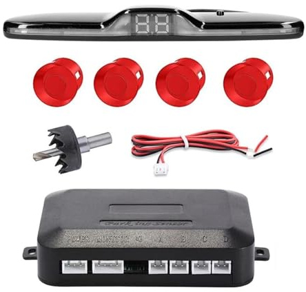 Macchina Sensori Di Parcheggio Rilevatore Radar Retromarcia Per Auto Display Avviso Sonoro 4 Sensori Parcheggio(Rosso)