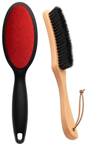 2-teiliges Set Kleiderbürste Fusselbürste Kleidung,mit Kleiderbürste und Buchenholz-Bürste, Effektive Entfernung von Fusseln und Haaren auf Kleidung und Möbeln, Praktisches Haushaltswerkzeug für die
