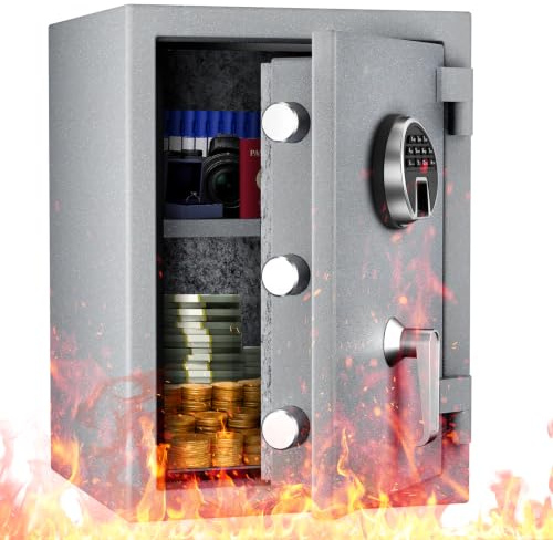 63L Biometrischer Feuerfester Tresor, Fingerabdruck Möbeltresore-50*36*35cm | mit Digitale Tastatur und Typ-C-Aufladung, Safe Wasserdicht für Dokumente & Bargeld, Tresor für Zuhause, Hotel, Büro