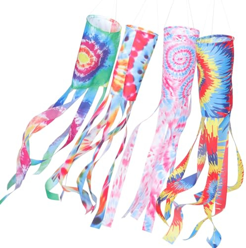 Homoyoyo 4 Stück Windsack für Garten aus Polyester mit Charmantem Muster Leicht Windbeweglich und Reißfest für Veranda und Außenbereich