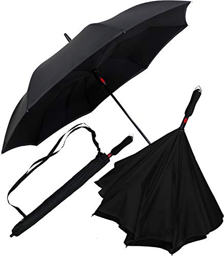 iX-brella Reverse-Regenschirm Automatik- umgedreht zu öffnen - schwarz-schwarz