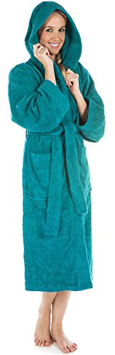 CelinaTex 5001175 frottéhandduk badrock med huva bomull bastuklänning för män och kvinnor kvalitet morgonrock fluffig gosig Öko-Tex Montana huva badrock storlek M turkos