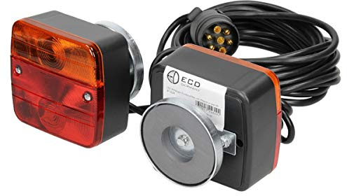 ECD Germany Kit Fanali Alogeno 12V Set Luci Posteriori Impermeabili per Rimorchio Cablato con Spina a 7 Poli Cavo di 7,5 m 2 Lampadine da 21 W Illuminazione Posteriore Veicoli Caravan Veicoli Agricoli