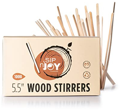 Wood Coffee Stirrers Stir Sticks - 1,000 Biodegradable Disposable Wooden Beverage Mixer with Round Ends, Made with Natural Birch Wood, Eco-Friendly BPA Free Swizzle Drinks Sticks (5.5 Inch)