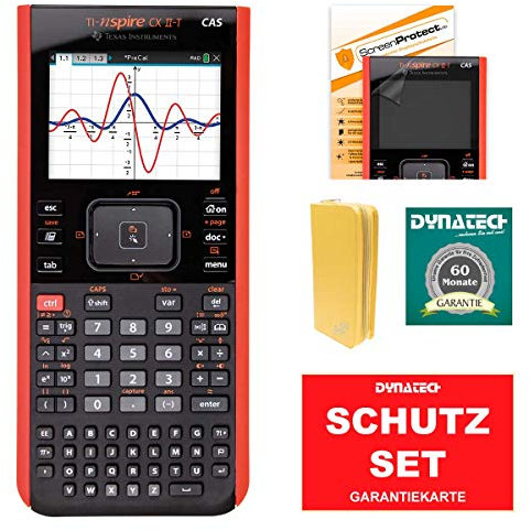 TI-Nspire CX II-T CAS Grafikrechner + CalcCase gelbe Tasche + ScreenProtect Displayschutzfolie UltraClear
