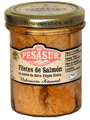 Lomos de Salmón Salvaje PESASUR Aceite de Oliva Virgen Extra Ecológico Tarro Vidrio [Pack 2 ud x 195 g]