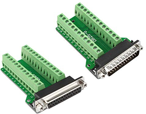 Futheda DB25 D-SUB Stecker und Buchse Breakout Board Connector 25 Pin 2-reihiger Adapter RS232 lötfreie Leiterplatte auf Terminalblock Signalmodul Breakout Board mit Rändelschrauben