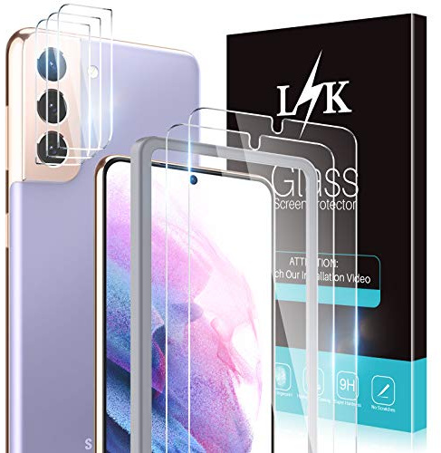 [2+3 Stück] LϟK Schutzfolie für Samsung Galaxy S21 5G mit 2 Stück Schutzfolie + 3 Stück Kamera Folie -9H Härte Einfache Montage Rahmen HD Klar Glas Displayschutzfolie