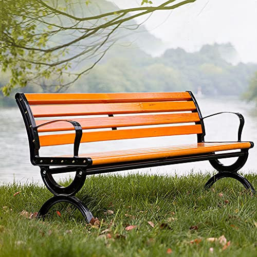 Geling Parkbank Gartenbank Gusseisen Massiv Holz Gestell Gartenmöbel Sitzbank, Extra Stabil,150cm