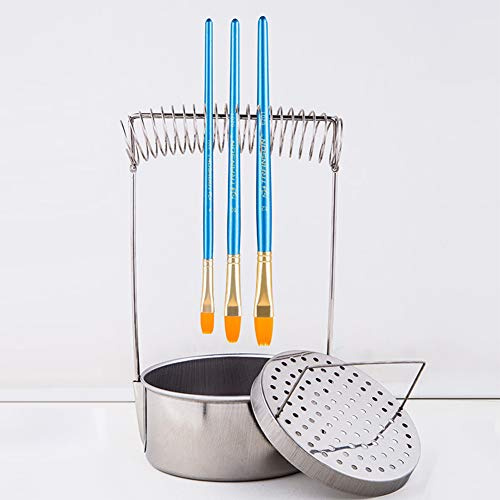 Tyenaza Lavadora de Cepillo de Arte, Limpiador de Pinceles para Pintura Al óleo, Lápiz de Pintura Al óleo de Acero Inoxidable Descubierto Soporte de Barril, para Pinceles Limpieza y Secado