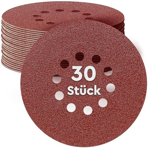 Effektwerk Disques abrasifs (paquet de 30, 10 trous), papier abrasif 225 mm pour ponçage fin et grossier, plusieurs tailles de grain 40/60/80/120/180/240 (5 pièces chacun)