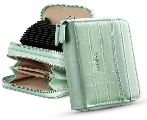Vulkitty Damen Geldbörse mit Kreditkartenetui Akkordeon-Kartenetui aus Leder RFID-blockierende kleine Geldbörse mit Münzfach mit Reißverschluss