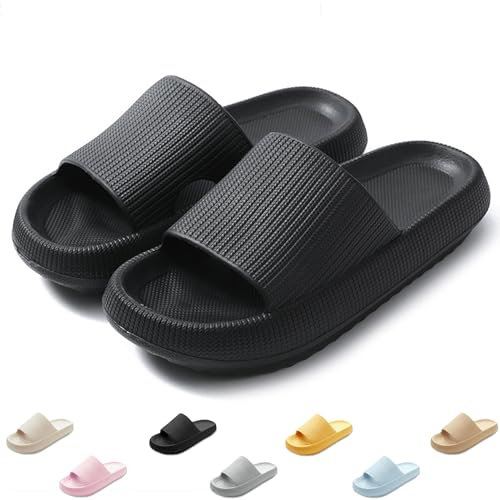 QJJQ Ciabatte Donna Uomo Comode Slide Ciabatte Nuvole Ultra Morbide Casa Pantofole Sandalo Estive Antiscivolo Ciabatte da Mare Spiaggia Piscina, Nero, 40-41 EU