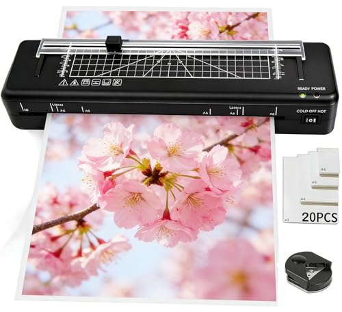 A3 Laminator Machine with Built-in Trimmer, Fast Warm-up, 33cm Cold and Thermal Laminator with 20 Laminating Sheets, Portable for Home School Use (A3+20pics)