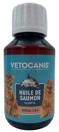 Vetocanis | Laxolja för hundar och katter | kompletterande hund- och kattmat | En omega-bas 3 och 6 | hygien och hälsa hos hundar och katter | 100 ml