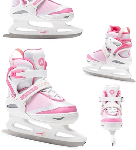 ATTABO Pattini da Ghiaccio per Bambini con Regolazione in 5 Misure 26-31 EU Pattini Bambina Ricreativi Caldi e Confortevoli Imparare a Pattinare Colore Bianco/Rosa