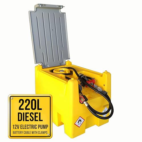 TFF Réservoir Diesel Portable, 220 Litres avec Pompe à Carburant 12V DC débit 40 l/min. Pompe à Diesel avec Câble Connexion Batterie et Tuyau Flexible 4 m avec Pistolet de Ravitaillement Automatique