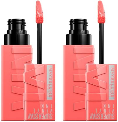 Maybelline New York SuperStay Vinyl Ink Lippenfarbe 100 Charmed Glanz und heller Vinyl-Effekt, Formel ohne Transfer, Haltbarkeit bis zu 16 Stunden, 2 Lippenstifte mit Präzisions-Applikator
