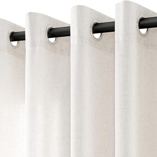 Natural Linen Curtains 84 inch Long for Living Room Grommet Privacy Sheer Curtains That Let Light in Farmhouse Aesthetic Bedroom Neutral Cream Window Curtain Drapes 84 Length 2 Panels Set Birch
