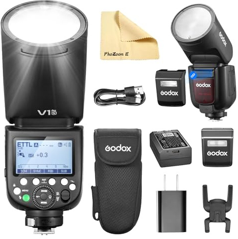 Godox V1 Pro N V1Pro-N Round Head Camera Flash TTL Speedlite Compatible for Nikon,2.4G Wireless TTL Speedlight Strobe,76Ws HSS 1/8000s with 2980mAh Li-ion Battery,Detachable Sub Flash Support Type-C