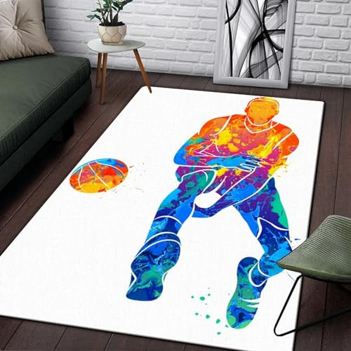 Kinderteppich Korbleger Beim Basketballschießen - Kurzflor Teppich Kinderzimmer Spielteppich Antiallergen Und Extra Weich - Babyzimmer Teppiche Für Junge Und Mädchen Babyteppich 100 X 150 Cm / -4Y1W0P