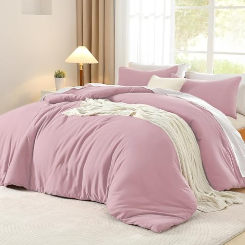 Luofanfei Baumwolle Bettwäsche 135x200 Rosa Altrosa Einfarbig Muster Renforce Baumwollbettwäsche Premium Uni Modern Weiche Bettbezug 135x200 und Kissenbezug 80x80 cm mit Reißverschluss