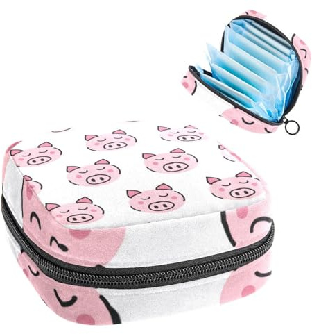 RODAILYCAY Damenbinden Aufbewahrungsbeutel für Frauen, große Kapazität, Menstruationspad-Tasche, Schweine-Tiere, weiß, Menstruationstaschen, Tampon-Sammelhalter, Geldbörse