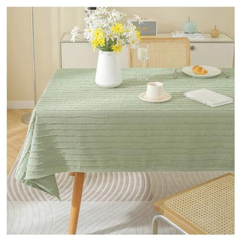 BCughia Tischdecke 110x170 Grün, Tischdecke Fleckabweisend Rechteckig Baumwolle Leinen Streifen Tischdecke für Küchentisch